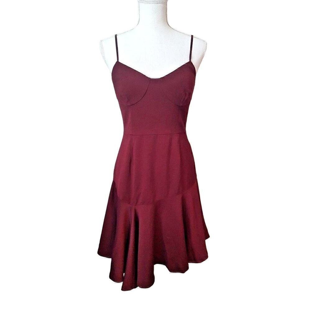 BANANA REPUBLIC Spaghetti Strap Lined Maroon Dress Exposed Zipper Size 6